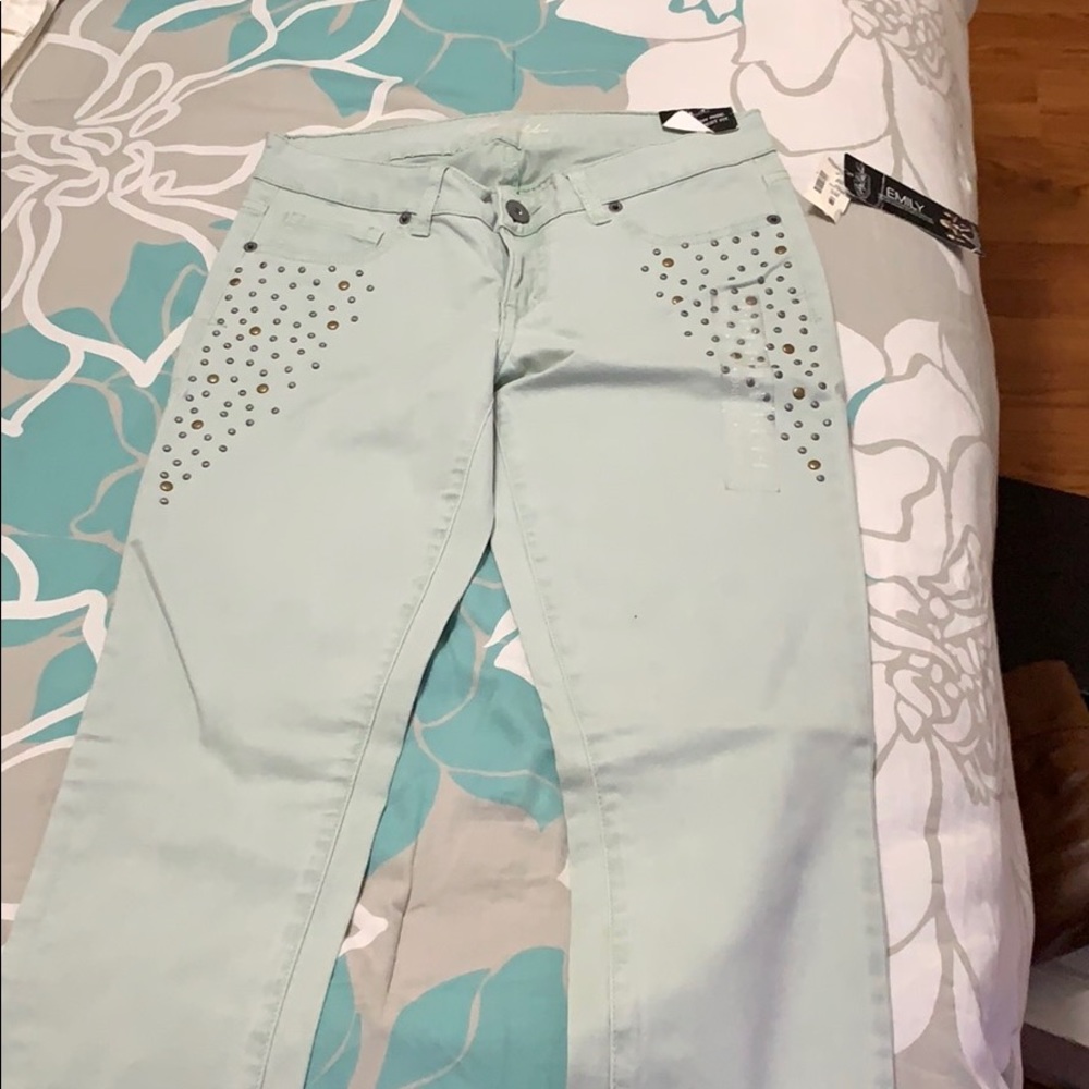 Mint green denim jeggings